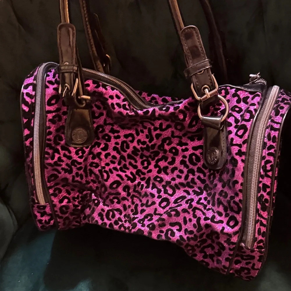 Rare Vintage Betseyville by Betsy Johnson Purple Leopard Print Satchel Handbag - Picture 4 of 6